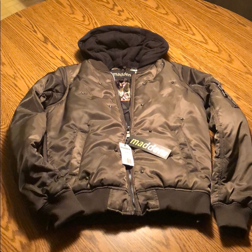 Madden NYC Youth Olive Green Puffer Hoodie Jacket
